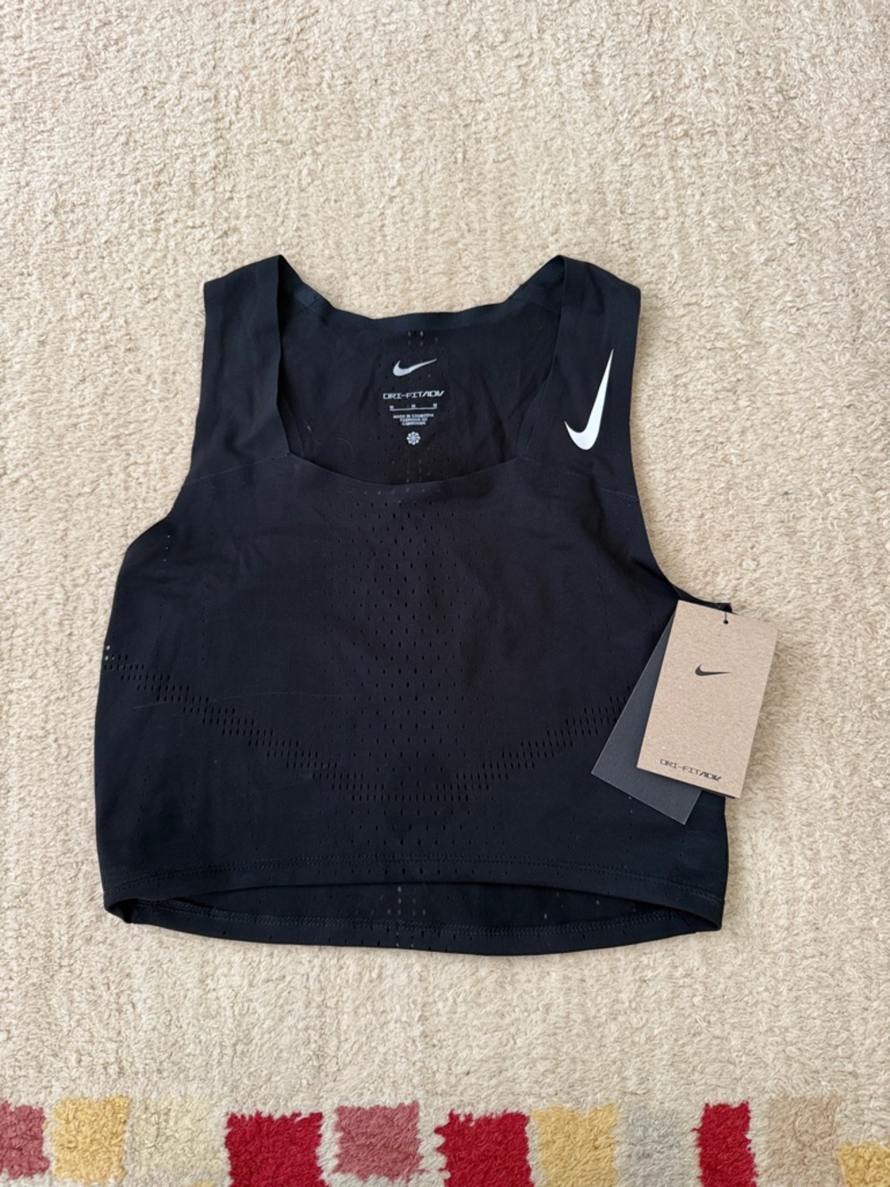 NWT Nike Black Crop Sports Tank with White Swoosh